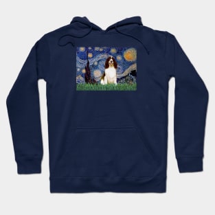 Starry Night Adapted to Include an English Springer Spaniel (brown-white) Hoodie
